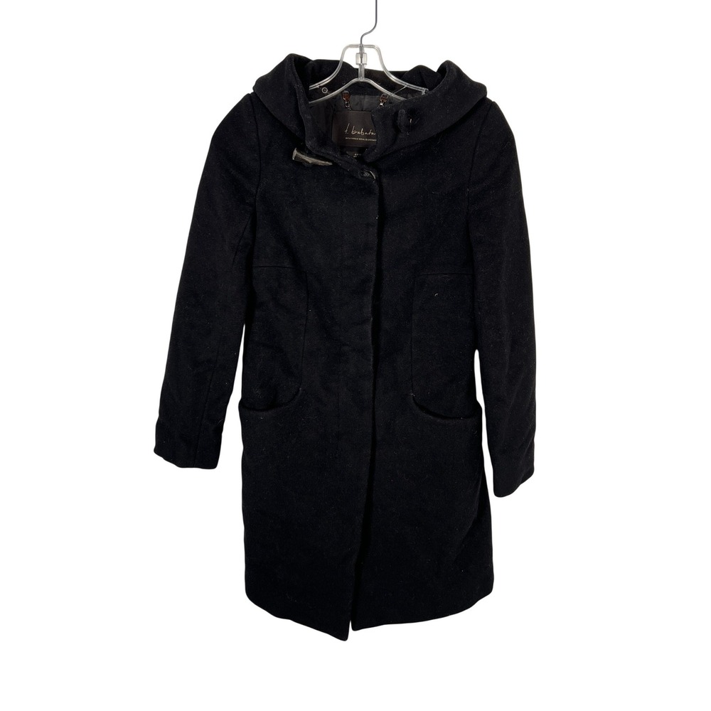 Y2K‎ Babaton Aritzia Black Wool Cashmere Hooded Toggle Coat Minimalist XXS